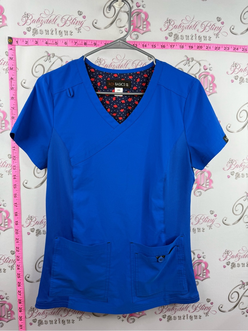 koi scrubs top Royal Blue V-Neck Scrub Top with Heart-Print Lining cargo tshirt
